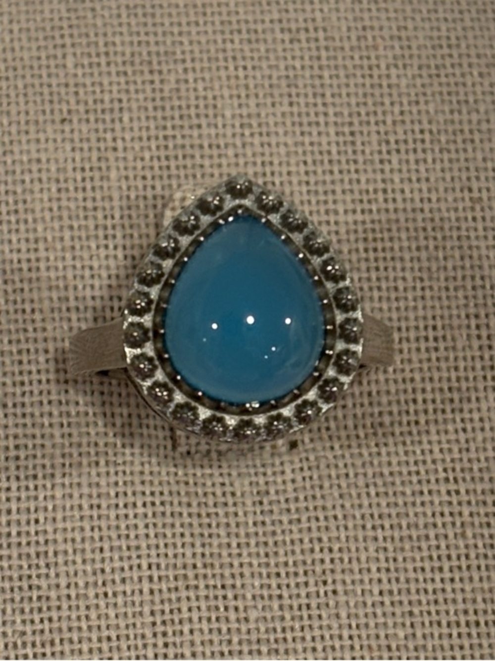 Teardrop Blue Onyx Cabochon Halo Ring size 7